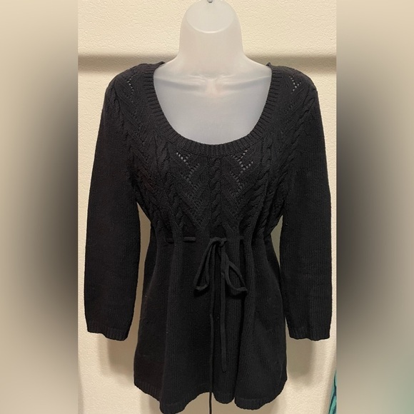 Michael Kors Women’s Sweater Medium Black Cotton Angora Pointelle Cable Knit - Picture 1 of 10